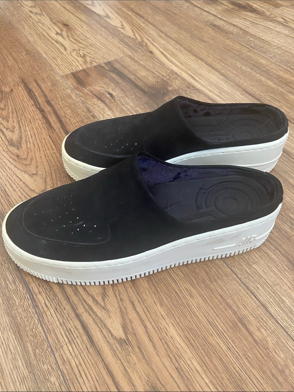 Nike Women's Black Slip-On Platform Clogs with White Sole